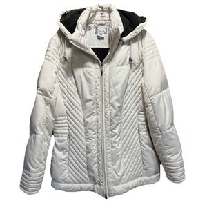 SJB Active Puffer Jacket Zip Up Hood Size Large Pockets Fleece Lined Toggle EUC